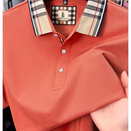 High-end silky cotton breathable short-sleeve polo shirt men's summer new trend plaid lapel designer brand casual golf T-shirt