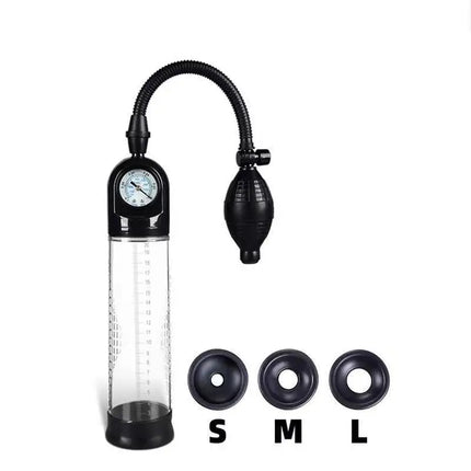 Adult Male Vacuum Pump Kit, Manual Enlargement Trainer with Clear Cylinder, Comfort Rings, Hose and Accessories for Performance