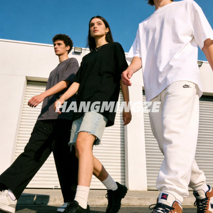 Summer Couple High Quality Oversize Tshirts Cotton T-Shirt Short Sleeves Tee Shirt Solid Color Casual Daily Tops Streetwear Men