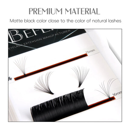 Befer Beauty Easy Fan Volume Eyelash Extensions 15-20mm PBT Matte Black Soft Easy Fanning Bloom Eyelashes Austomatic Flowering