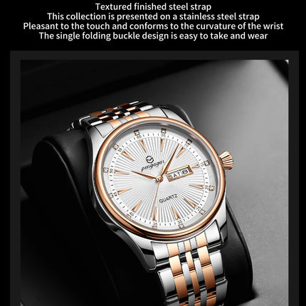 PAAZOMU Luxury Watch for Men Elegant Date Week Waterproof Luminous Men's Quartz Stainless Steel Sports Watch reloj