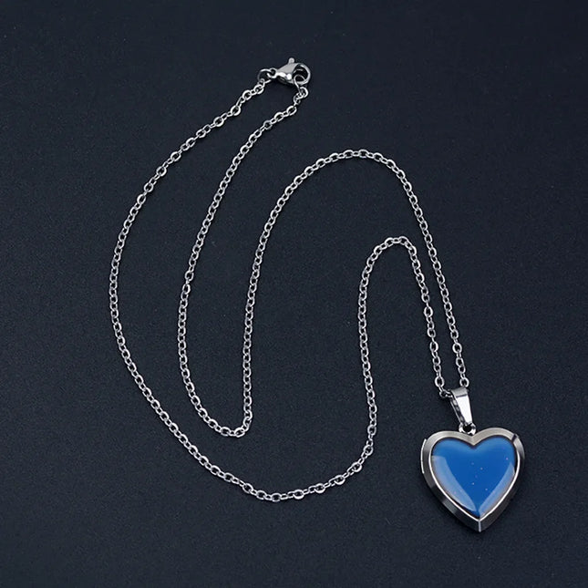 Heart Mood Locket Necklace Color Changing Necklace Temperature Mood Stainless Steel Love Shape Photo Pendant Necklace Jewelry