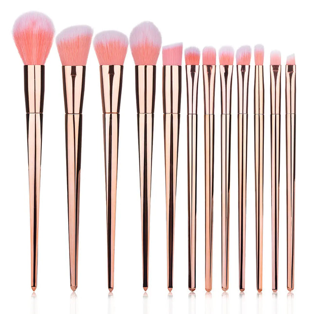12-Piece Rose-Gold Makeup Brush Set, Professional Blush/Eye Shadow/Highlighter Brushes - Detail Eyebrow & Face Beauty Tools