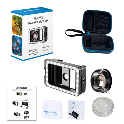Apexel Macro Lens 4K HD Portable Micro Lens With LED Fill Light Phone Photography Lente Attachment Vlog Video Recording