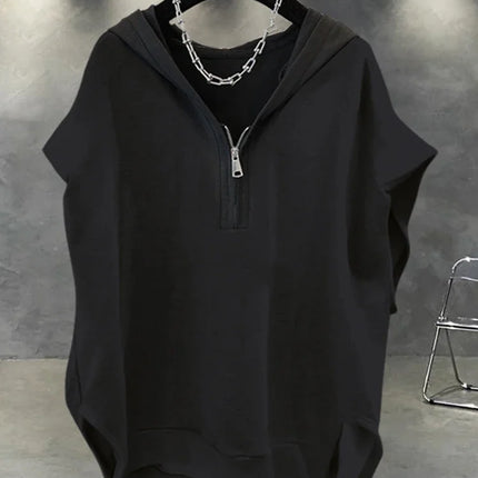 Summer Zipper Hooded Sleeveless T-shirt Men's Korean Fashion Tank Tops 2026 New Y2K Streetwear Casual Vests Hip Hop Tee Shirts