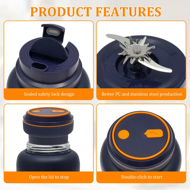 1L Portable Electric Juice Maker Blender with Dual Lid USB Rechargeable Blender Cup for Shakes Smoothie Travel Fresh Juicing Cup