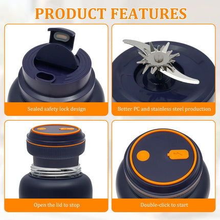 1L Portable Electric Juice Maker Blender with Dual Lid USB Rechargeable Blender Cup for Shakes Smoothie Travel Fresh Juicing Cup