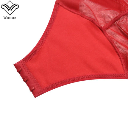 Wechery Red Top Women Camisole Bodysuit Body Shaper Butt Lift Lace Open Crotch Slim-fit Female Clothing