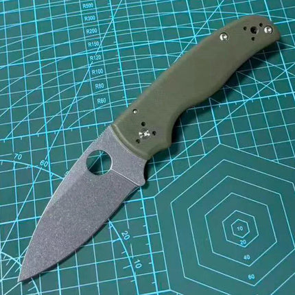 Lism Store Spy-C229GP Folding Knife 3.46" S30V Stonewashed Serrated Blade, G10 Handles - C229