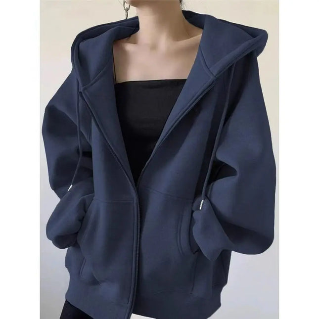 【100% Cotton Classic Style 】 Solid-color Zipper Hoodie for Women, A Thin Cardigan Jacket in Korean Style, Loose and Laid-back