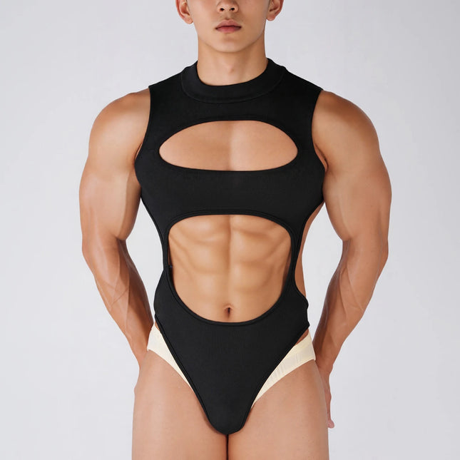 Men's Sexy Bodysuits Hollow Out Sleeveless Jumpsuit Lingerie Body Black Tops Hot Clubwear Outfit Romper Clothes Streetwear