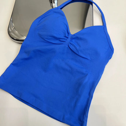 Longline Strappy Gym Top Custom Logo Backless Gym Clothes Women Scrunch Built-in Bra With Removable Cups Yoga Tank Tops