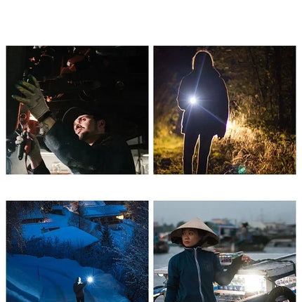 Portable Rechargeable LED Flashlight with Pen Clip Zoomable Waterproof Torch with Side Light Outdoor Camping Emergency Lantern