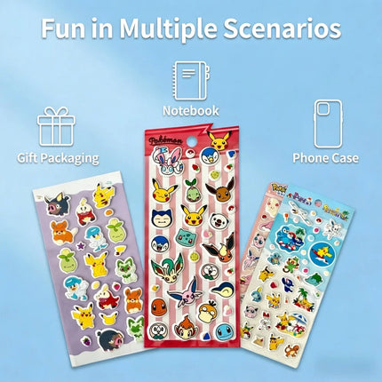 Genuine Pokemon Puffy Foam Stickers Anime Cartoon Pikachu Eevee 3D Decals for Girls Gifts Scrapbooking Phone Notebook Decor