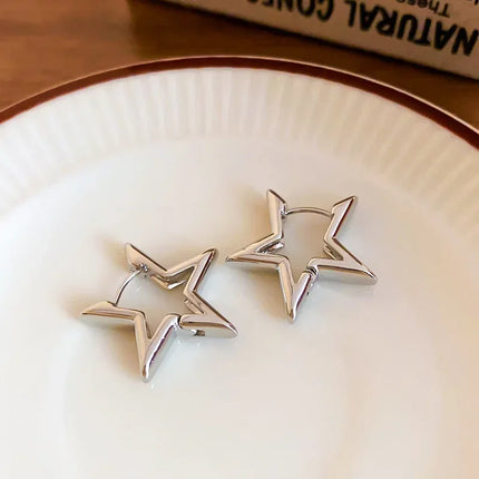 Fashion Simple Smooth Star Hoop Earrings Women Minimalist Hoops Huggie Hollow Ear Buckle Earring Punk Jewelry Gifts