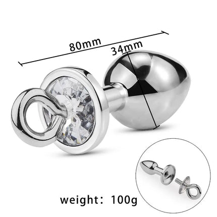 Metal Butt Plug with Jewelry Crystal Fox Tail Detachable Anal Plug Traction Pull Chain Sex Toys SM Game Adults Masturbator Sex