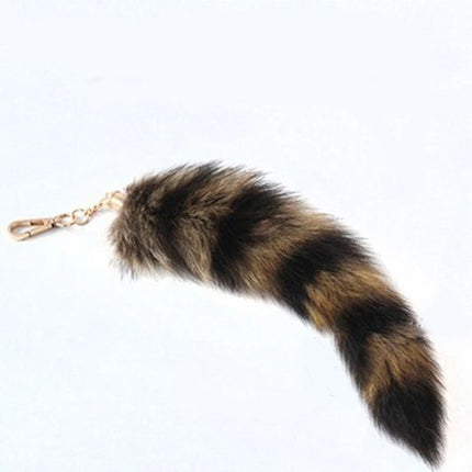 31BB Cute Fox-Racoon Tail Keychain Fur Pendant Key-Chain Bags Charm Keys-Holder Couple Keyrings for Backpack Car Decoration