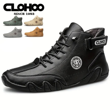 CLOHOO Hand-Sewn Octopus Design Men's Short Boots High-Top Leather Riding Boots Stylish Men's Footwear