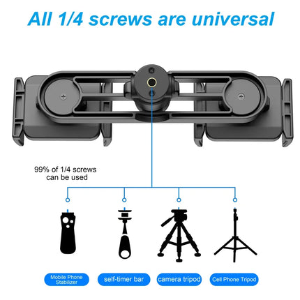 Dual Phone Tripod Stand 1.6M Adjustable with Clip for Live Video Recording Portable Floor Holder Support 2 Phone Simultaneously