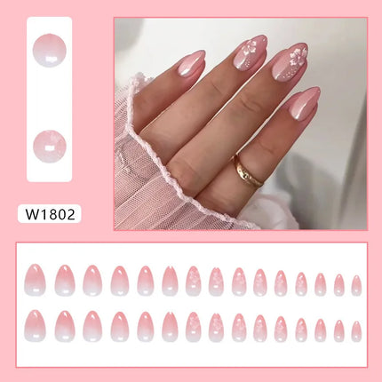 Dark Brown Flowers 24 Pcs Press-on Nails Pink Nail Polish Glossy Artificial Finger Manicure Reusable False Nails