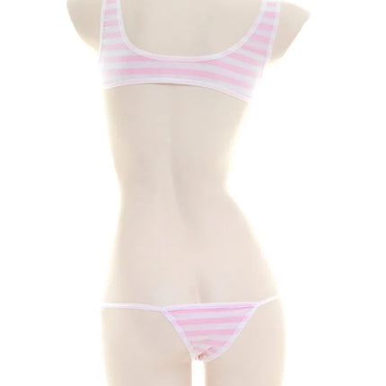 Japanese Sexy Lingerie Lolita Kawaii Blue Pink Striped Mini Bikini Adult Cosplay Erotic Costumes Striped Vest Suit