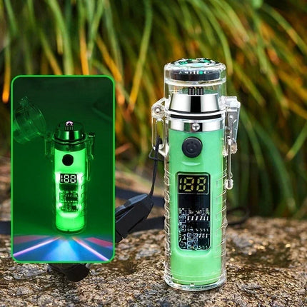 Waterproof Outdoor Camping Compass Dual Arc Type-C Plasma USB Electric Lighter Multi-Function Flashlight Survival Ignition Tool