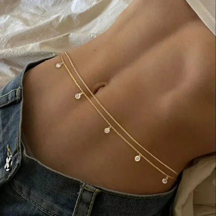 Beach Bikini Waist Chain Simple Double-layer Rhinestone Pentagram Pendant, Versatile Female Sexy Crystal Body Chain