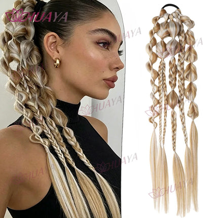 24 Inch Synthetic Fiber Handmade Mixed-Color Lantern Bubble Twist Braids – Daily & Vacation Style Hair Extensions, Suitable for