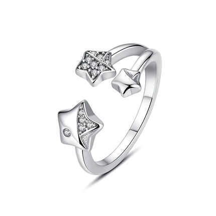Original 925 Sterling Silver Ring Love Heart Wishbone Moon Sun Rings Crystal Rose Gold For Women Wedding Gift Luxury Jewelry