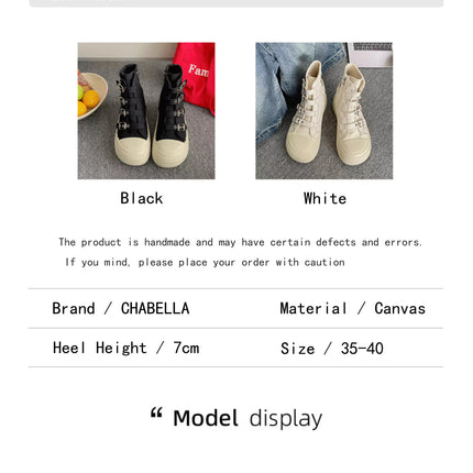 CHABELLA Women's High Top Canvas Shoe Design Buckle Strap Zip Simplicity Female Shoes 2025 High Street Grace Walking Shoes