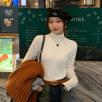 Women's Turtleneck Sweater Winter 2025 Retro with Velvet Lining Thickened Inner Wear Thermal Knitting Bottoming Shirt Pullovers