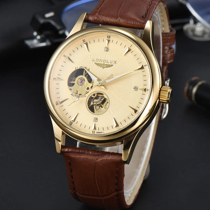 LONGLUX automatic watch elegant style wholesale mechanical wristwatches skeleton rome waterproof  mens watch men gift