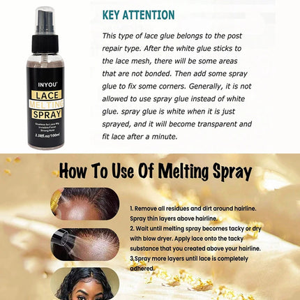 100ML Lace Wig Melting And Holding Spray Strong Natural Finish Wig Adhesive Glue for Lace Front Melt Super Hold Hair Spray