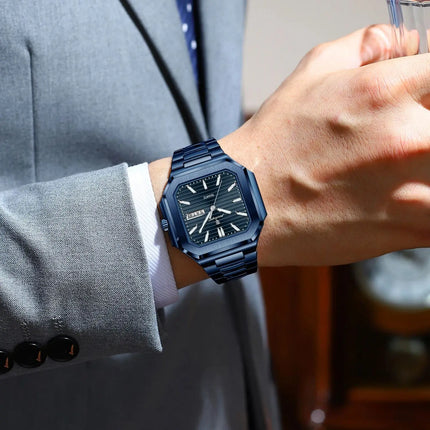 POEDAGAR Top Luxury Brand Men's Watch Waterproof Luminous Date Week Quartz Men's Watches Stainless Steel Fashion Square Men's Watch