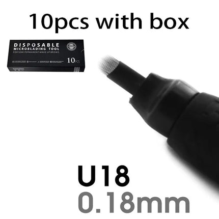 10/50Pcs Disposable Microblading Pen 0.15/0.18mm 18U Sterilized Permanent Makeup Eyebrow Tattoo Pen with U Blades