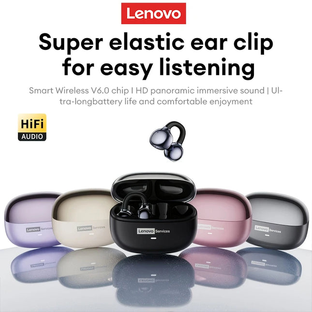 Choice Lenovo LE302 Ear Clip Earbuds with Accessories Wireless Bluetooth 6.0 Sports Music OWS Business Earphones for Girls Gifts