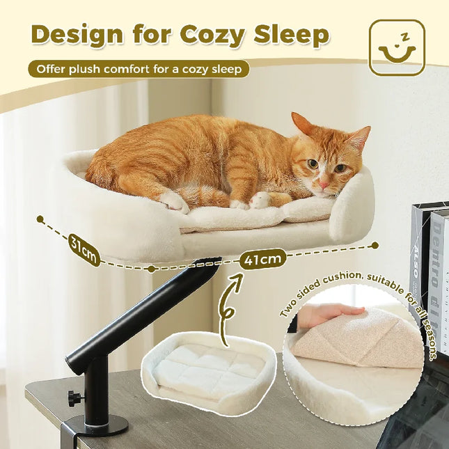 Cat Desk Bed, 360 Rotatable Cat Bed Stand for Indoor Cats, Adjustable Cat Basket, Cat Hammock for Table, Soft Cat Bed for Desk