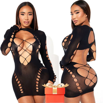 New Fashion Fishnet Dress Porn Bodysuit Sexy Lingerie Women Erotic Bodystocking Sex Underwear Sexy Costume Mesh Bikinis Club Set