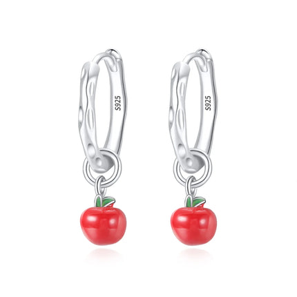 Original Earrings 925 Silver Fruit Series Cherry Strawberry Hoop Earrings Ear Studs Zircon Making Jewelry for Women Girl Party