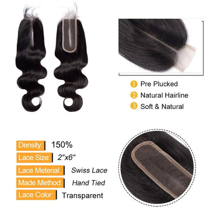 Straight 2×6 Lace Closure Brazilian Virgin Human Hair Body Wave 2x6 Transparent Lace Closure Natural Pre Plucked for Black Women