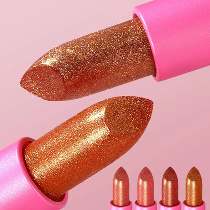 6 Colors Quicksand Golden Lipstick Fine Glitter Lipstick Moisturizing Silky Mermaid Aureate Long-Lasting Waterproof Lip Makeup