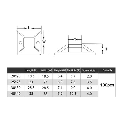 100PCS Cable Tie Base Mount With Glue Wire Removable Self Adhesive Wall Holder Car Fixing Seat Clamps Suction Positioning Sucker