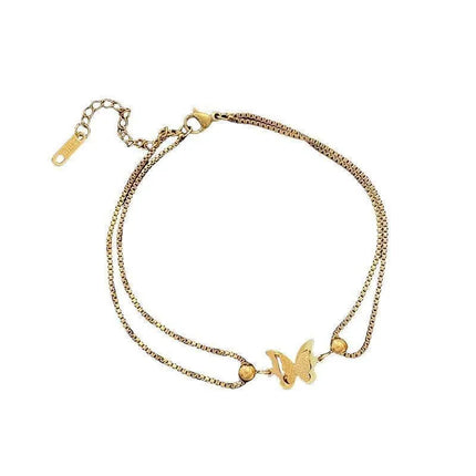 Stainless Steel Metal Double Layer Butterfly Anklet For Women Fashion Gold Color Adjustable Feet Chain Anklet Jewelry Gifts