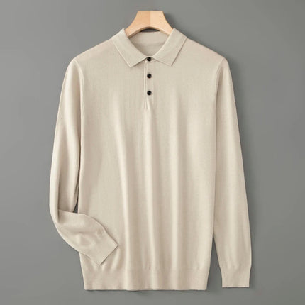 High quality worsted  spun collar wool sweater men's spring and autumn business polo sweater thin long sleeved knitted T-shirt