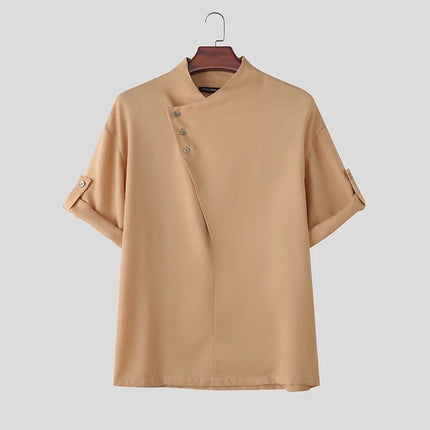 INCERUN Men Shirt Solid Color Half Sleeve Korean Style Men Clothes Streetwear Summer 2026 Stylish Casual Tops Male Shirts S-5XL