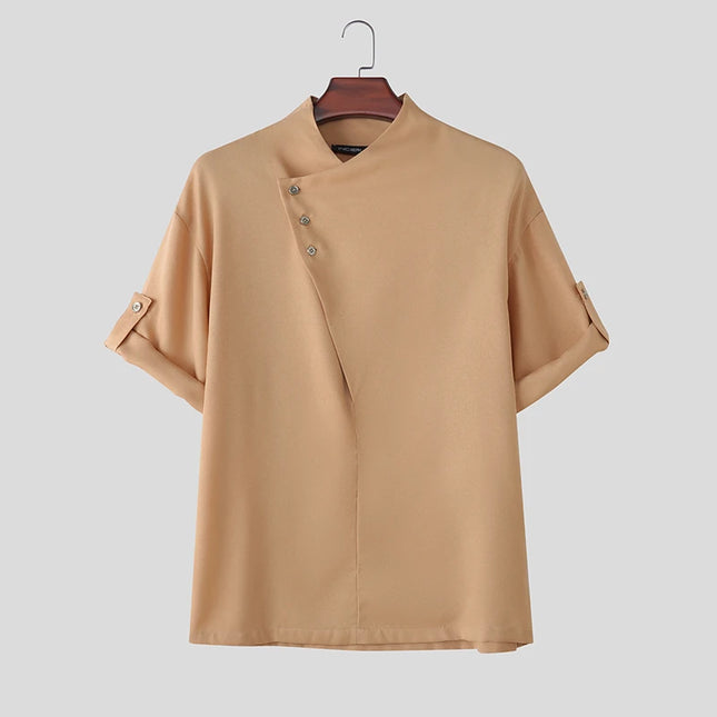 INCERUN Men Shirt Solid Color Half Sleeve Korean Style Men Clothes Streetwear Summer 2026 Stylish Casual Tops Male Shirts S-5XL