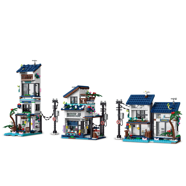 20201 3-in-1 Seaside Villa Building Blocks DIY Model Street View Desktop Decor Adult Collectible Gift Birthday Holiday