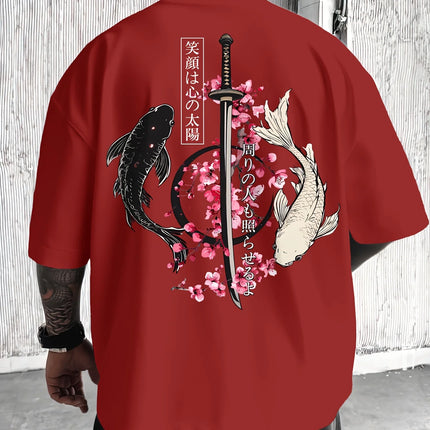 Japanese Cherry Blossom Print 100% Cotton Men Woment T-shirt Summer Autumn Daily Outdoor Sports Casual Loose Street Short-sleeve
