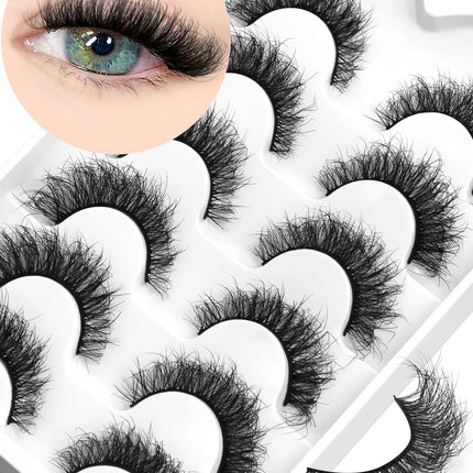 GROINNEYA 3D Mink Lashes Cat Eyelashes Fluffy Wispy Volume Lashes Natural Feathery Effect Lightweight Flexible Band Fake Lashes