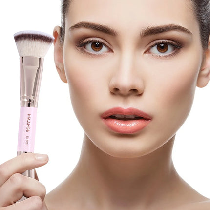 MAANGE 2 In 1 Flat/Angled Double Head Makeup Brushes Foundation Concealer Contour Brush for Blending Loose Powder Liquid Cream